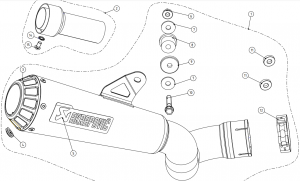 Vue schématique et instructions de montage du silencieux d'échappement "Slip-On" Akrapovic S-H10SO11-T pour Honda CBR 1000 RR